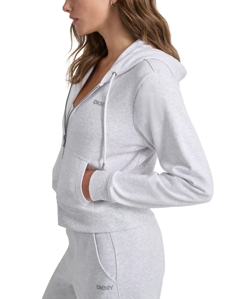 Dkny Sport Women's Studded-Logo Full-Zip Fleece Hoodie