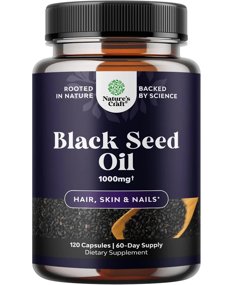 Nature's Craft Cold Pressed Black Seed Oil Capsules, Nigella Sativa Black Cumin Seed Oil Capsule for Immune Support Joint Health and Digestion, Nature
