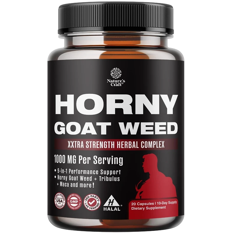 Horny Goat Weed Capsules | Tongkat Ali Saw Palmetto Extract | Panax Ginseng and Black Maca Root for Stamina & Energy | 20ct