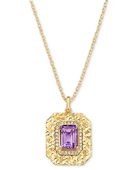 Amethyst (2-1/5 ct. t.w.) & White Topaz (1/4 Square Glitter Texture 18" Pendant Necklace 14k Gold-Plated Sterling Silver (Also Citrine