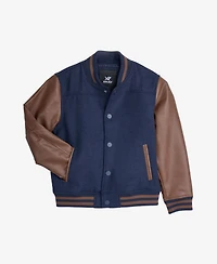 Boy's Wool Varsity Bomber Jacket With Grainy Pu Sleevees