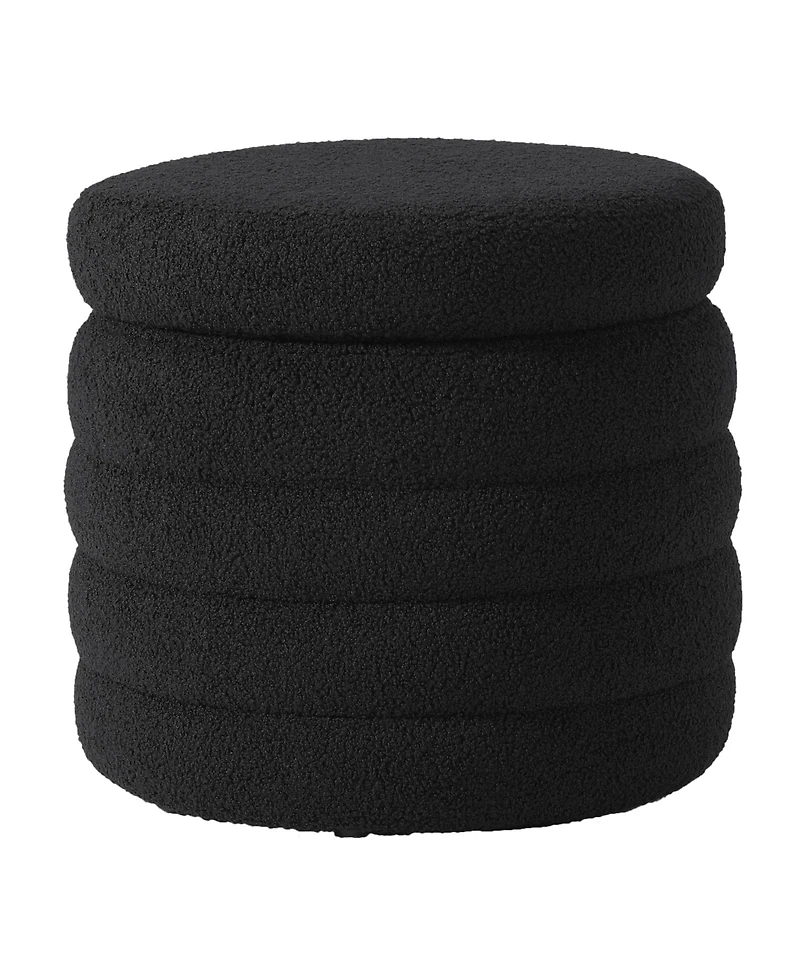 WestinTrends Mid-Century Modern Faux Sherpa Round Storage Ottoman