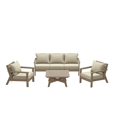 WestinTrends Outdoor -Piece Weathered Wood Modular Sectional Patio Furniture Sofa Set