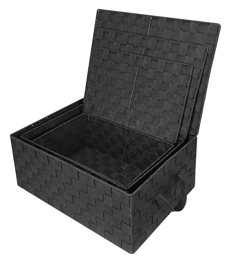 Sorbus 3 Pack Decorative Stackable Woven Basket with Lid and Built-in Rope Carry Handles - Great for Storage and Organization