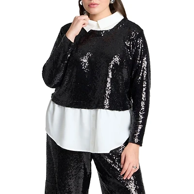 Eloquii Women's Plus Collared Sequin Twofer