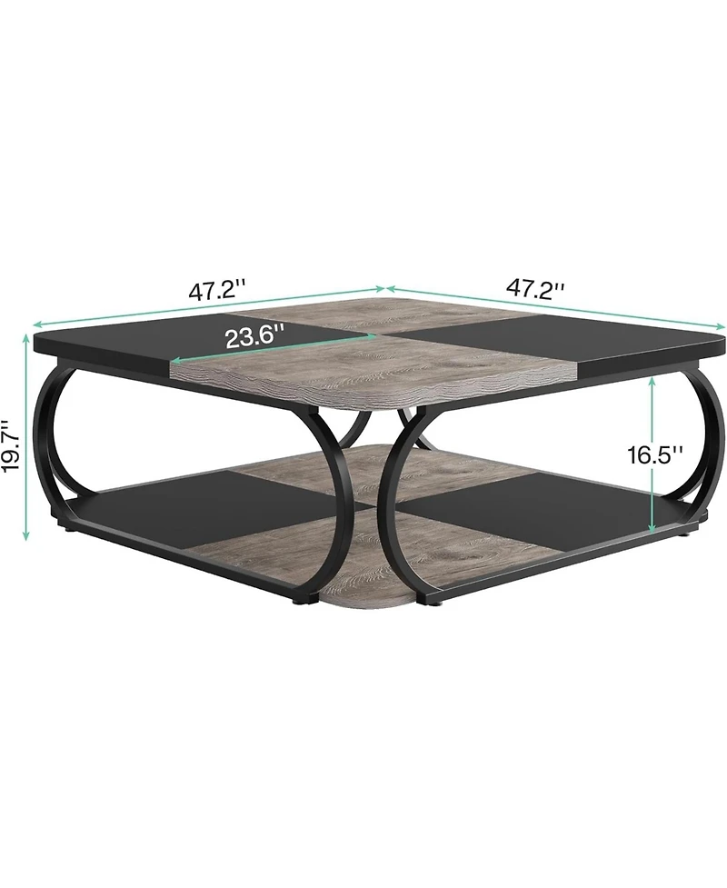 Tribesigns Coffee Table with Open Storage Shelf for Living Room, 39 Inch Large Wood Center Square Low Tables 2 Tier Farmhouse Tea w