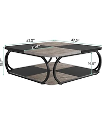 Tribesigns Coffee Table with Open Storage Shelf for Living Room, 39 Inch Large Wood Center Square Low Tables 2 Tier Farmhouse Tea w