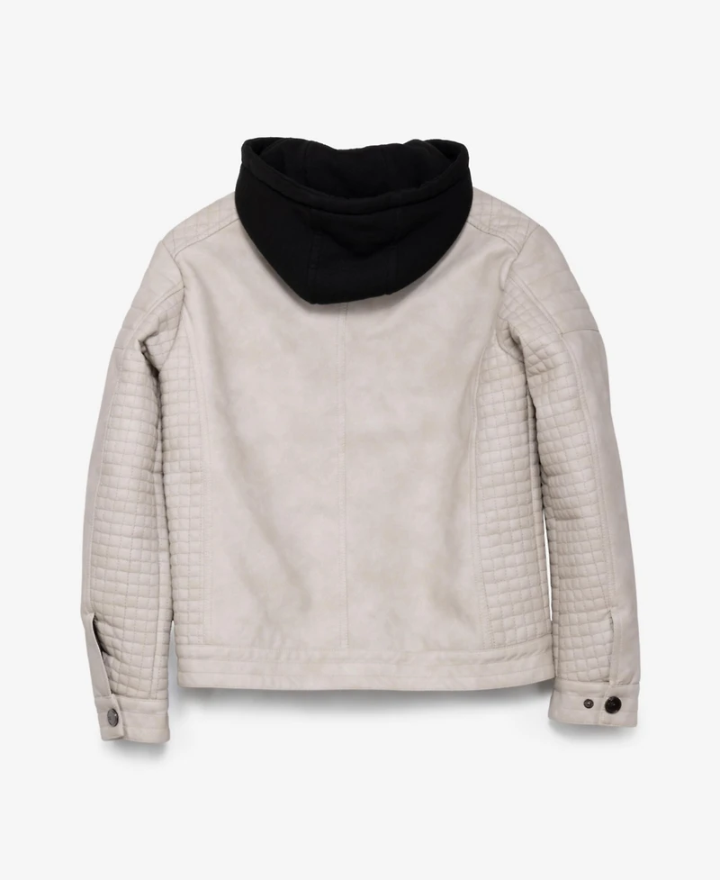 Boy's Lined Moto Pu Leather Jacket With Removable Hood