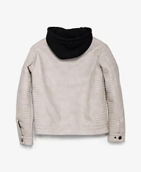 Boy's Lined Moto Pu Leather Jacket With Removable Hood