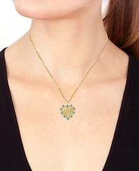 Effy Turquoise & Diamond (1/8 ct. t.w.) Sunray Heart 18" Pendant Necklace in 14k Gold