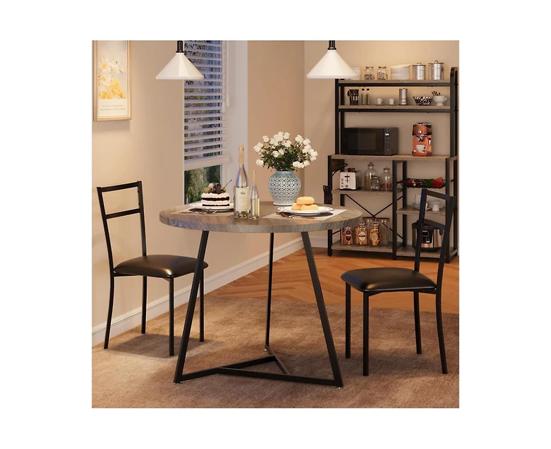 Round Dining Table Set for 2,Kitchen Chairs of 2, Small Room with 2 Upholstered Chairs, Dinette Place,Apartment,