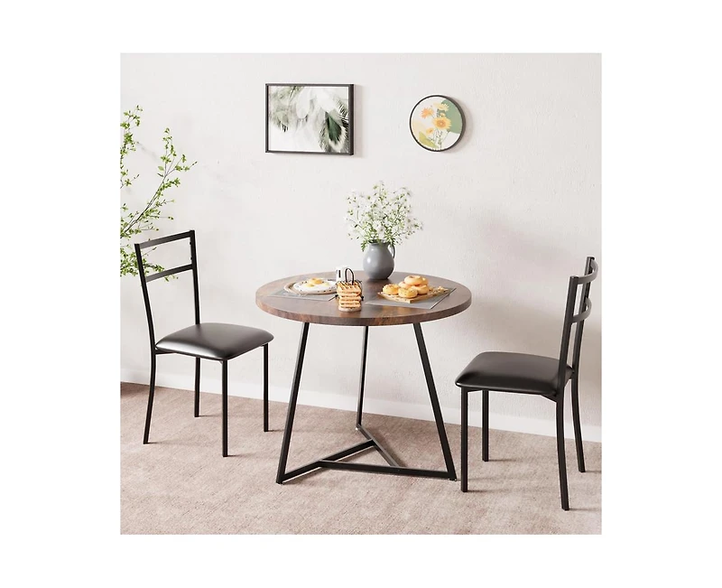 Round Dining Table Set for 2,Kitchen Chairs of 2, Small Room with 2 Upholstered Chairs, Dinette Place,Apartment,