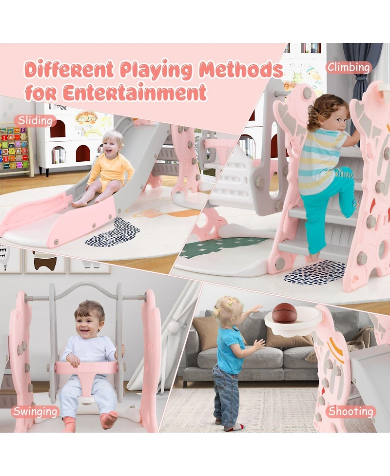 Gouun 4-in-1 Kids Slide and Swing Set with Basketball Hoop
