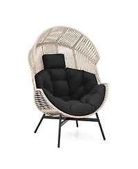 Gouun Wicker Oversized Egg Style Chair with Cushions and Headrest