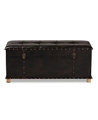 Baxton Studio Janna Rustic Transitional Dark Brown Faux Leather Upholstered and Oak Brown Finished Wood Storage Ottoman