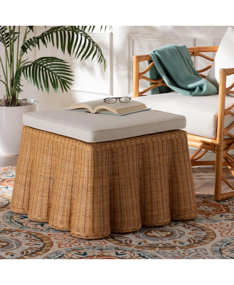 bali & pari Palm Bohemian Honey Scallop Rattan Ottoman