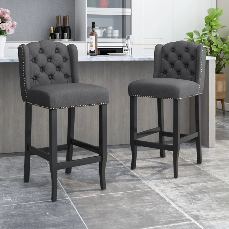 31" Tufted Wingback Bar Stools,Set of 2,for Kitchen Island or Bar-The Pop Home