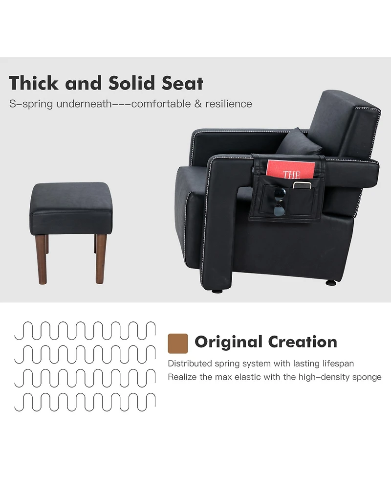 Gouun Modern Berber Fleece Single Sofa Chair with Ottoman and Waist Pillow