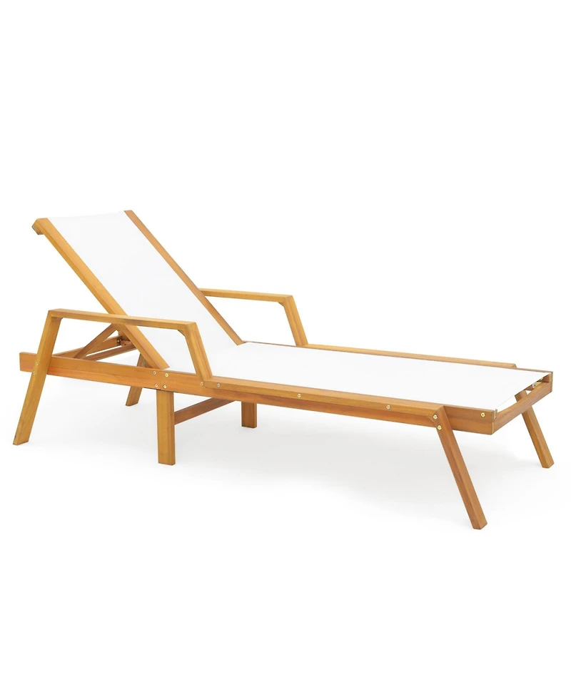 Gouun Patio Chaise Lounge Chair with Armrests and Fabric Seat for Backyard
