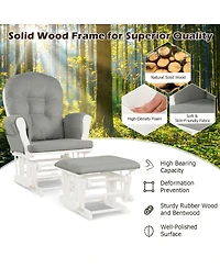 Gouun Wood Glider and Ottoman Set with Padded Armrests and Detachable Cushion