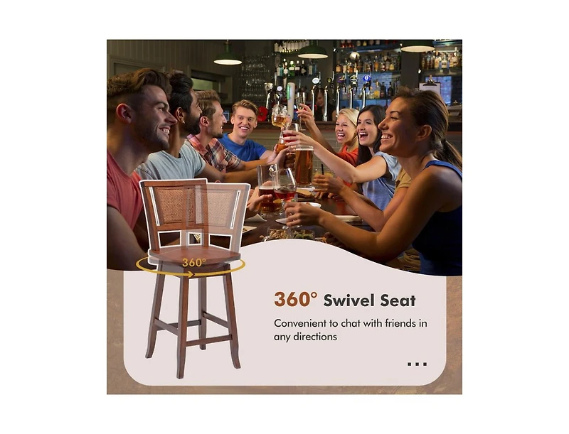 Gouun 2 Pieces 24.5 Inch Bar Stools with Rattan Back and Swivel Seat