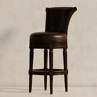 Maven Lane Pullman Wooden Swivel Stool, Dark Walnut w/ Leather, Set of 4