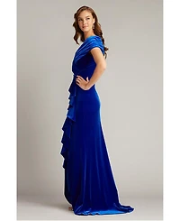 Tadashi Shoji Women's Alvarez Velvet Waterfall Drape Gown