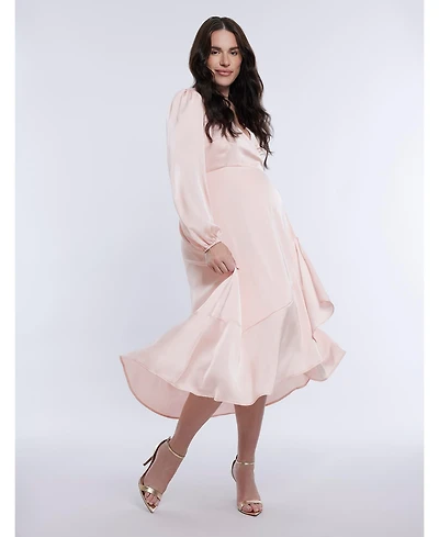 Motherhood Maternity Woven Wrap Long Sleeve Midi Dress