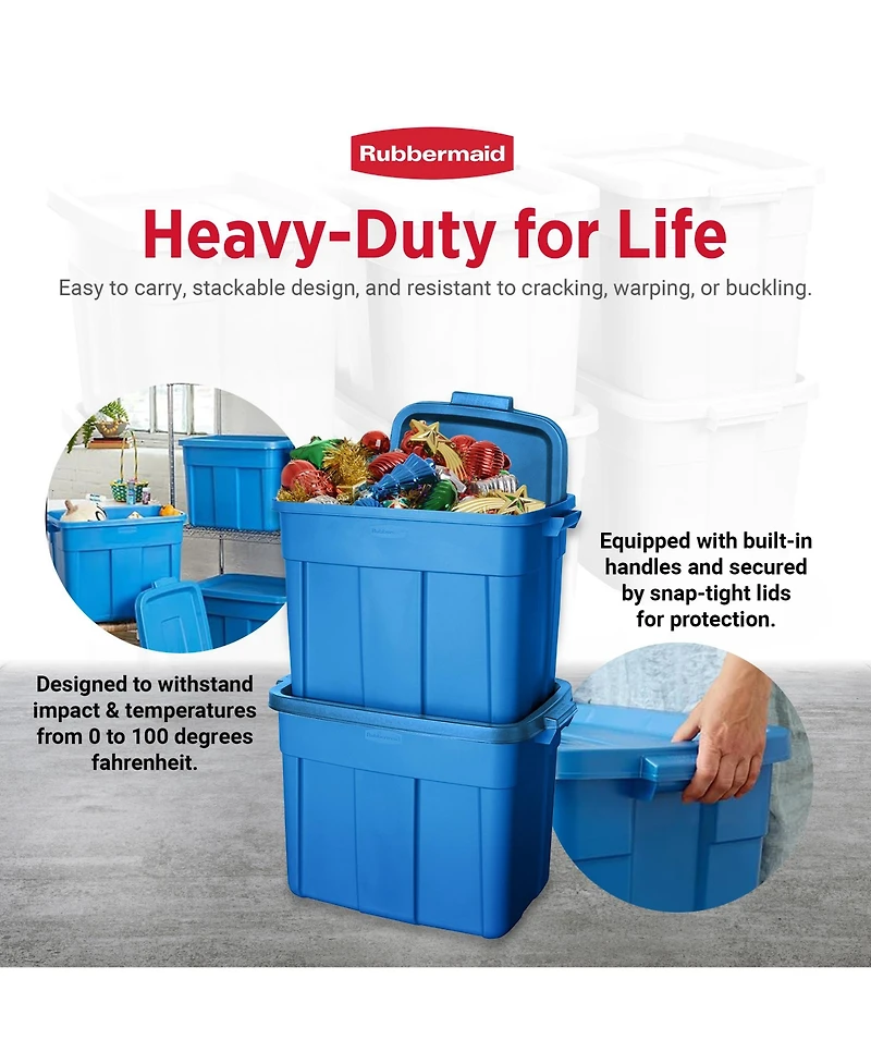 Rubbermaid Roughneck Tote 18 Gallon Storage Container, Heritage Blue (6 Pack)