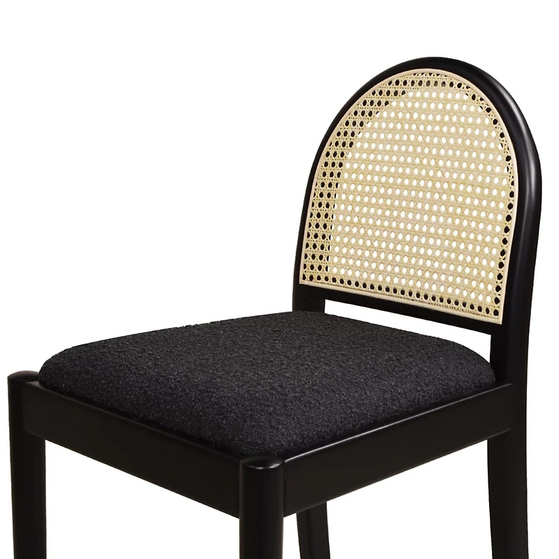 26.5" Curved Back Rattan Counter Bar Stool, Set of 2, Ivory White Boucle-The Pop Home