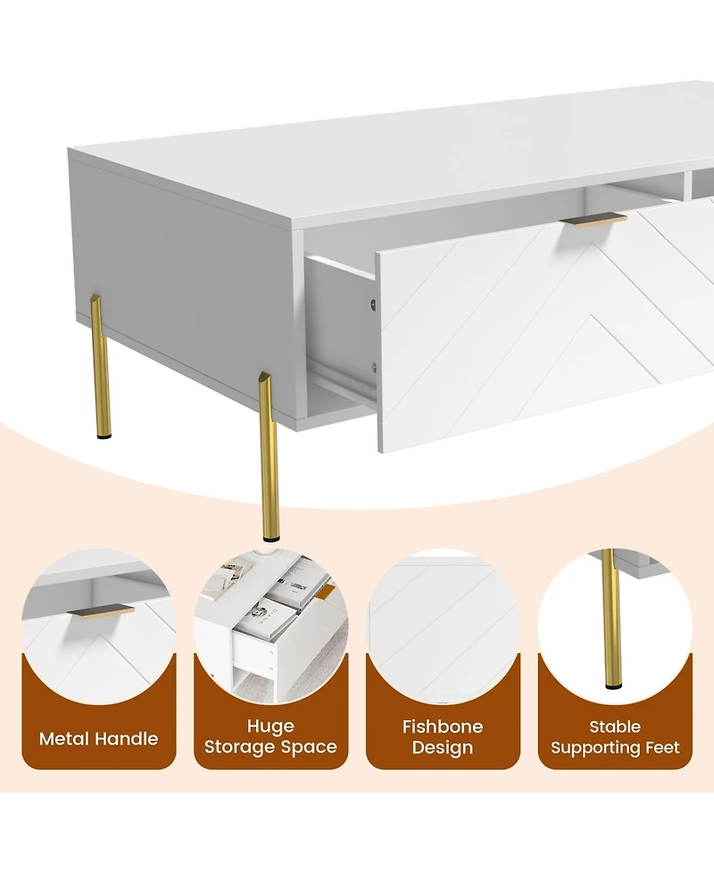 47in Rectangle Wood Mid-Century Modern Coffee Table with 2 Drawers
