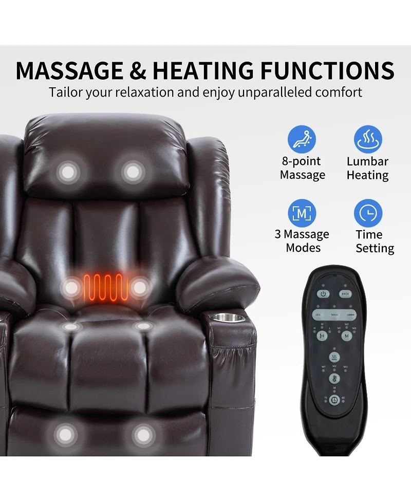 Power Lift Recliner Chair Heavy Duty Motion Mechanism with 8-Point Vibration Massage and Lumbar Heating Stainless steel Cup Holders