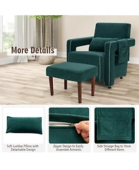 Gouun Modern Berber Fleece Single Sofa Chair with Ottoman and Waist Pillow
