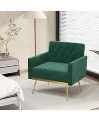 Gouun Modern Velvet Accent Chair with Button Tufted Back Metal Legs and Adjustable Foot Pads