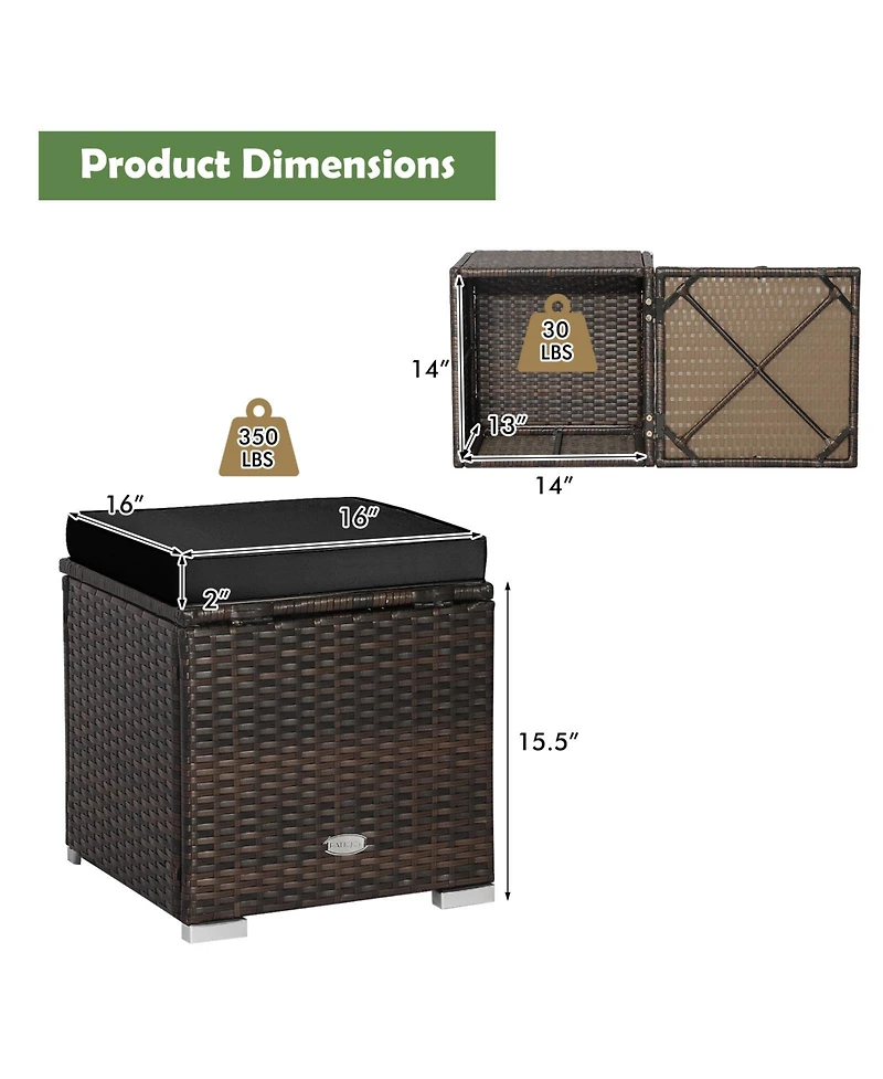 Gouun 2 Pieces Patio Ottoman with Hidden Storage Space