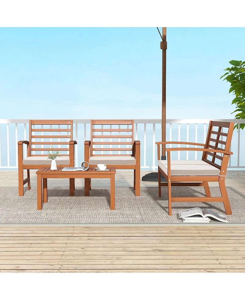 Gouun 4-Piece Acacia Wood Outdoor Furniture Set with Cushioned Chairs and Coffee Table