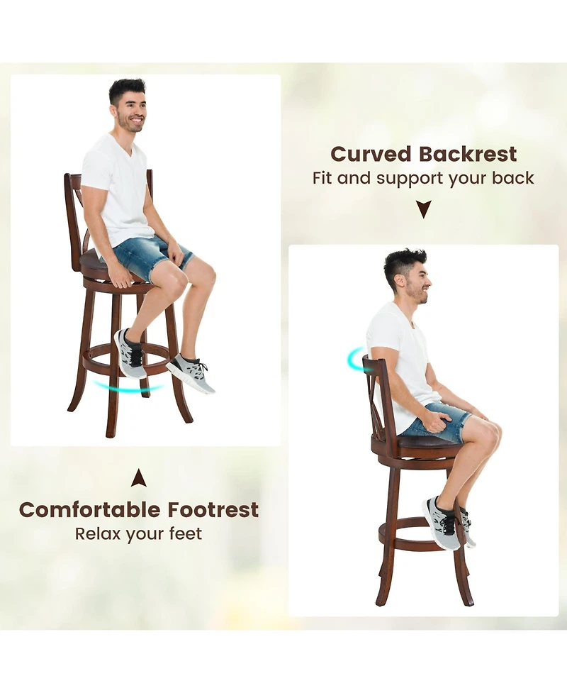 Gouun 360° Swivel Counter Height Chairs with Pu Leather Cushioned Seat and Footrests-30 inches