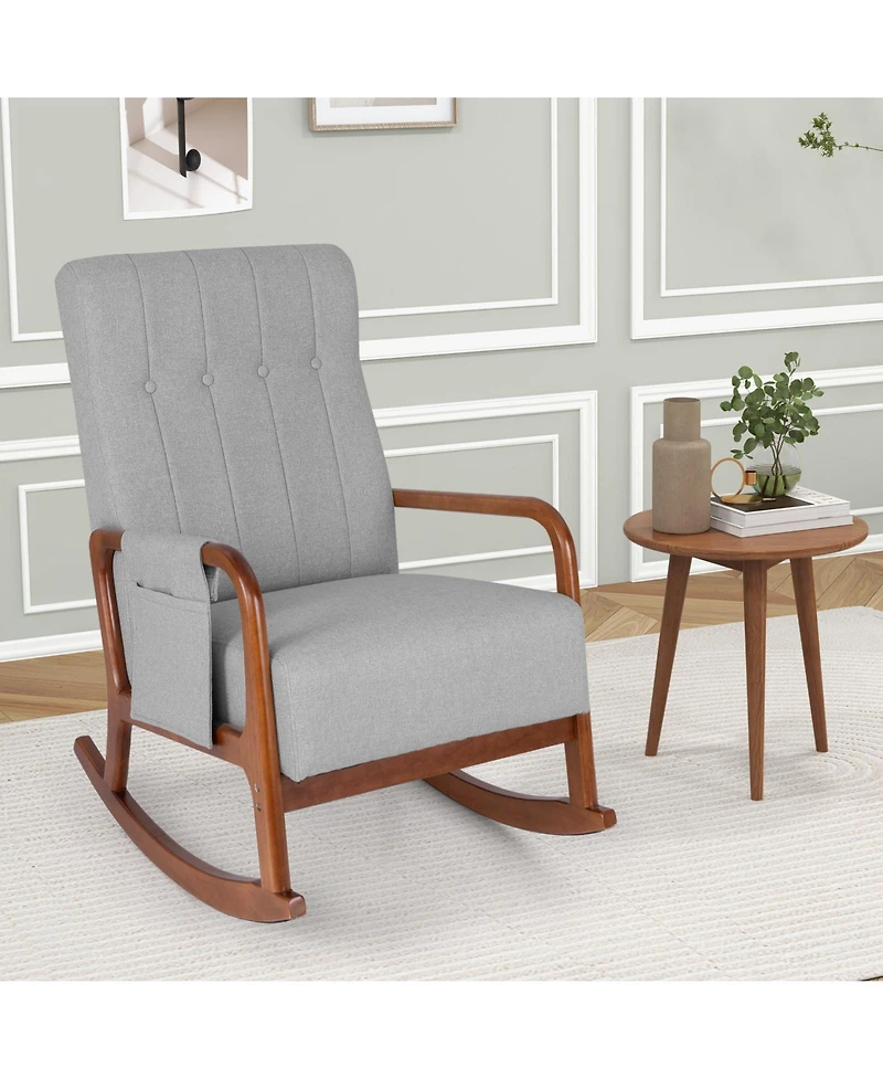 Gouun Rocking Chair with Ottoman, Solid Wood Frame and Padded Cushion