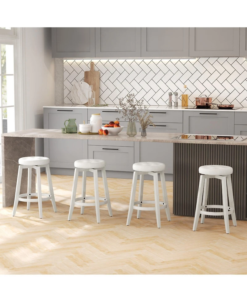 Gouun 360-Degree Swivel Upholstered Rubberwood Frame Bar Stool Set of 2 with Footrest- inches