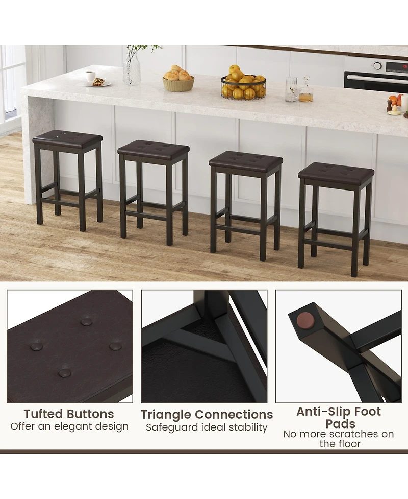 Gouun 24 Inch Bar Stools with Padded Seat Footrest and Rubber Wood Frame