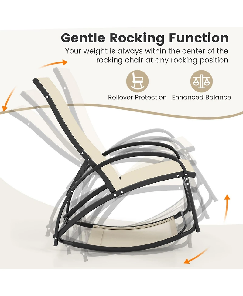 Gouun 2-in-1 Outdoor Rocking Chair with 4-Position Adjustable Backrest for Patio Porch Poolside