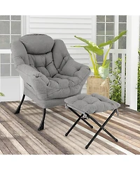 Gouun Modern Accent Chair with Folding Footrest and Head Pillow