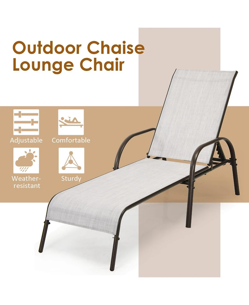 Gouun Adjustable Patio Chaise Folding Lounge Chair with Backrest
