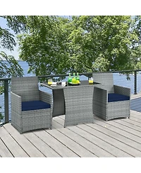 Gouun 3 Pieces Patio Rattan Furniture Set with Cushioned Armrest Sofa