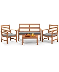 Gouun 4 Pieces Outdoor Furniture Set with Stable Acacia Wood Frame