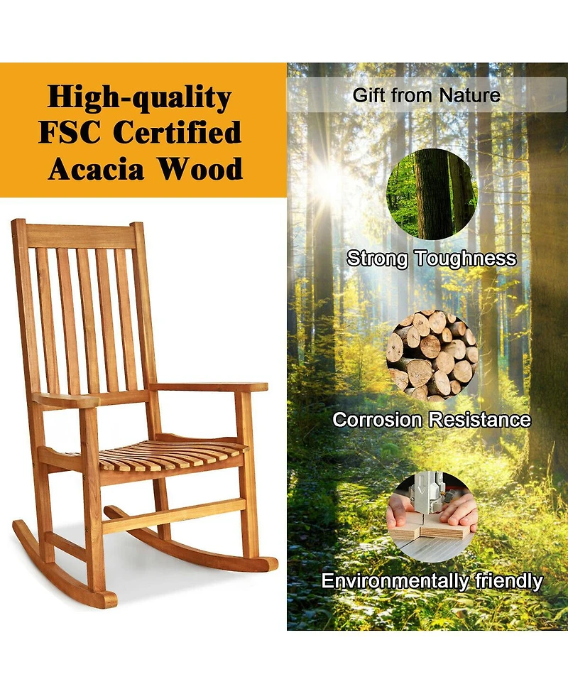 Gouun Indoor Outdoor Wooden High Back Rocking Chair