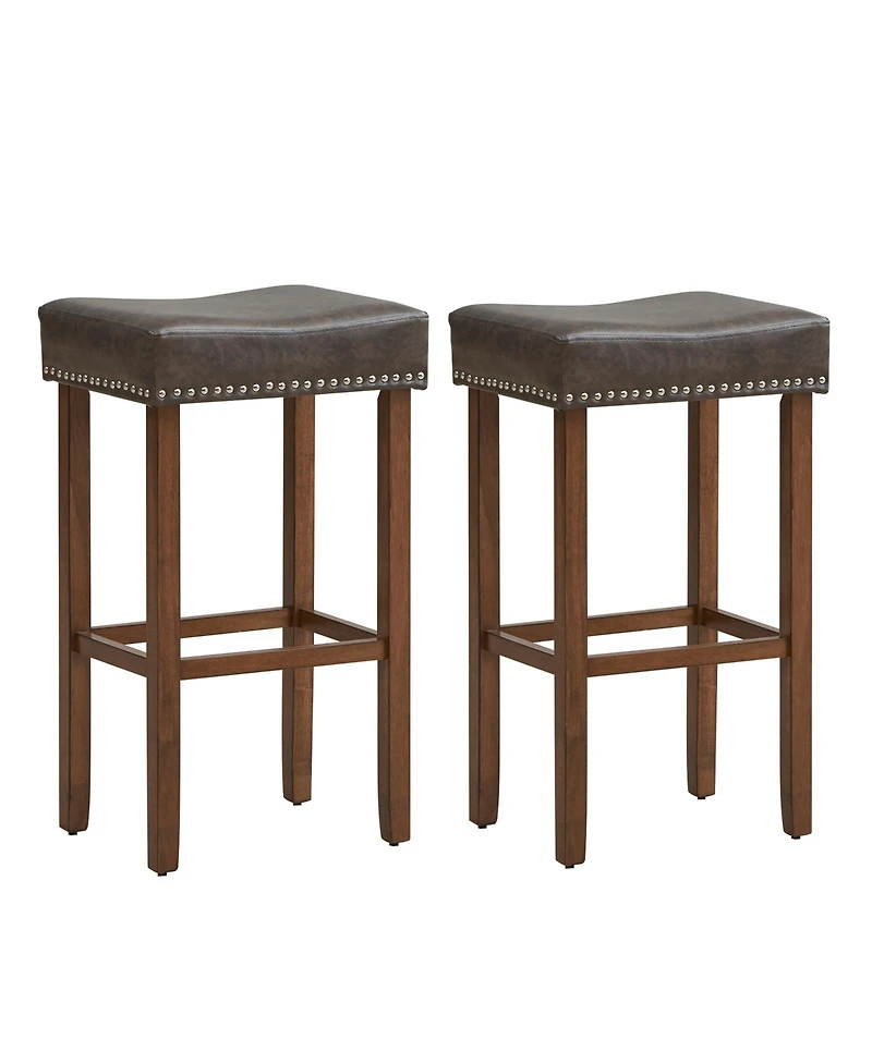 Gouun Upholstered Bar Stools Set of 2 with Footrests for Counter