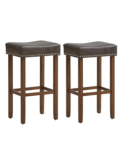 Gouun Upholstered Bar Stools Set of 2 with Footrests for Counter