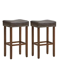 Gouun Upholstered Bar Stools Set of 2 with Footrests for Counter