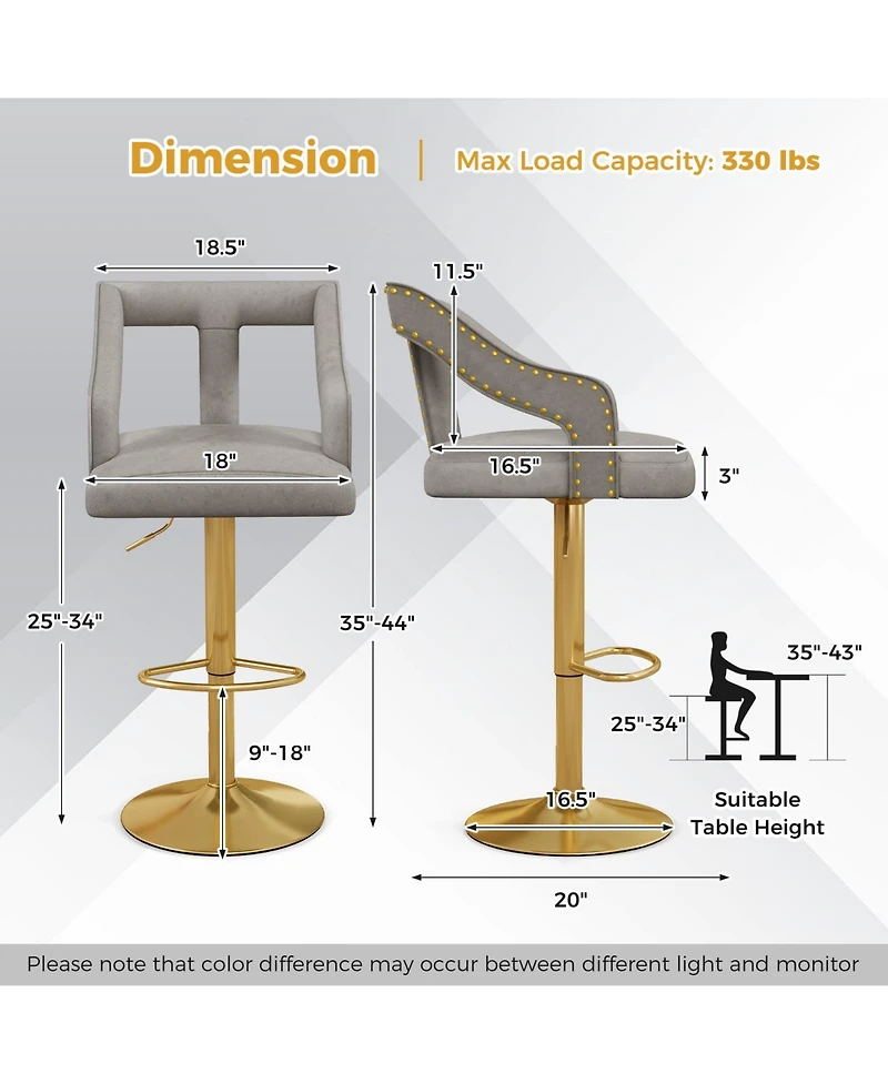 Gouun Set of 2 Bar Chairs with Footrest and 2-Layer Electroplated Metal Base